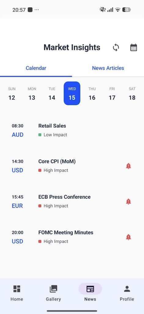 Economic calendar with high-impact Forex events such as CPI and FOMC